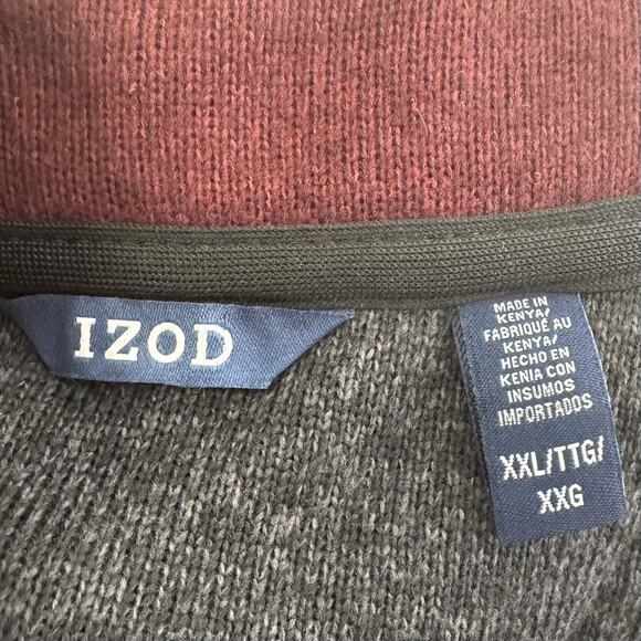 IZOD Men’s XXL Quarter Zip Pullover Sweater Gray Burgundy Colorblock Long Sleeve - Picture 7 of 14